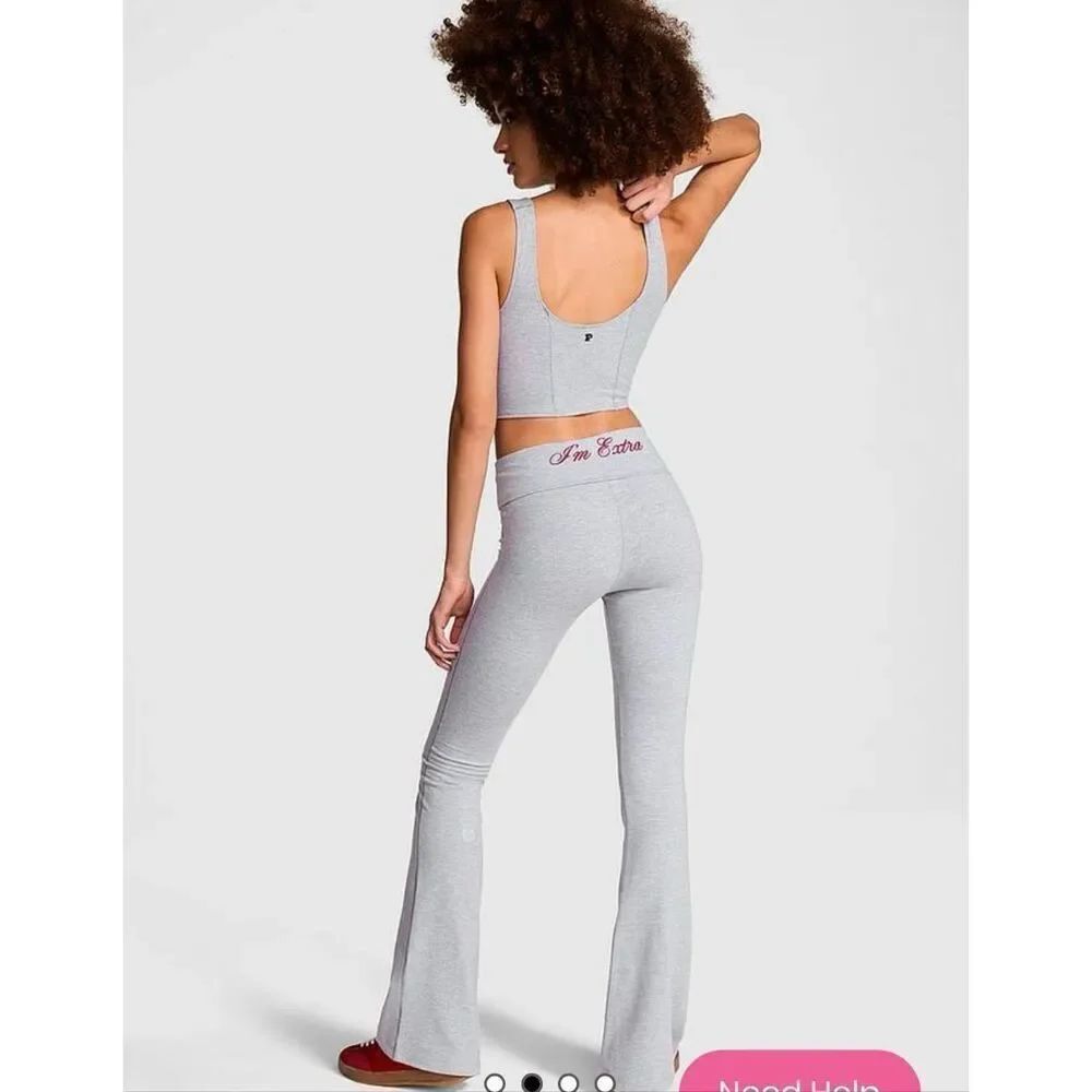 VS PINK valentines im extra grey red  flare yoga leggings pants xxl/2xl NwT